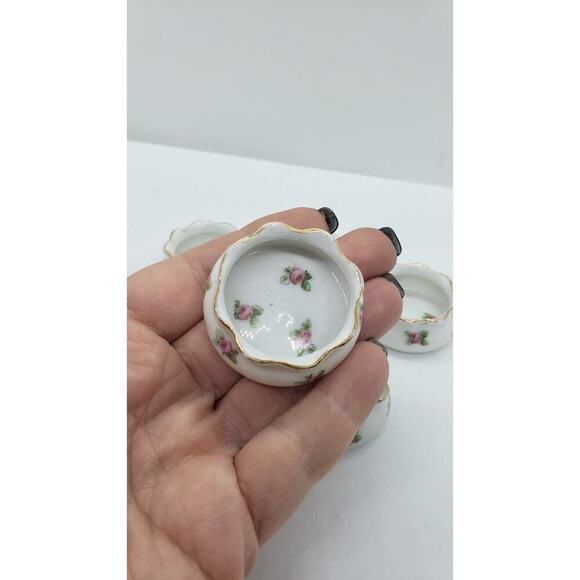 5 Antique Salt Cellar Server Tiny Bowl White Porcelain Pink Roses Austria Vtg - Picture 6 of 11